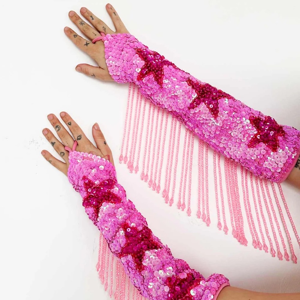 COPY - Easy Tiger Stargazer Sequin Fringe Sleeves in Pink